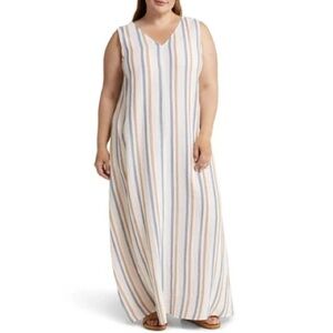 Nordstrom Sleeveless Maxi Dress in Pink Lotus Tan Stripe
